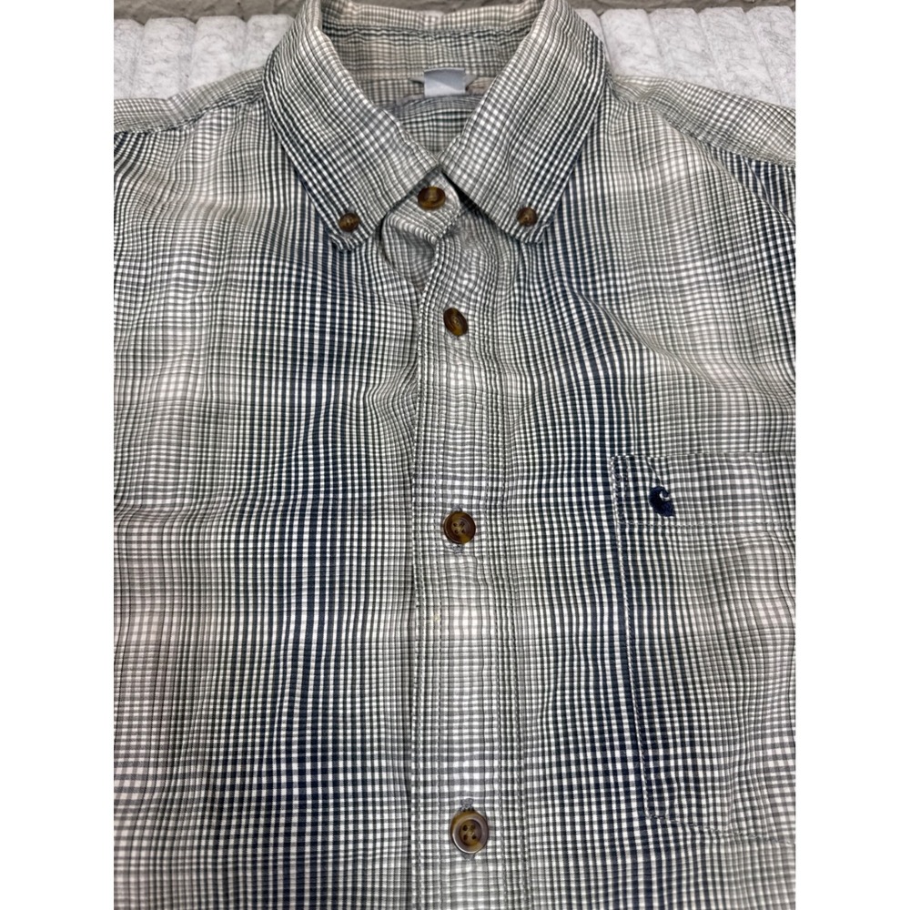 Carhartt Mens Relaxed Fit Short Sleeve Plaid Button Down Shirt XL Navy 101155309